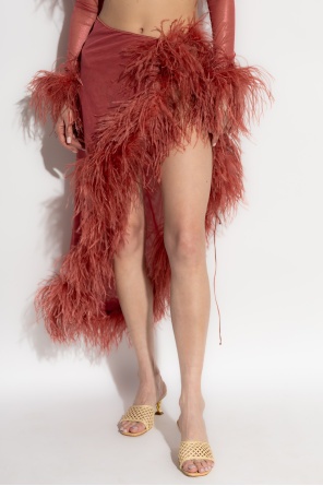 Oseree Feather-trim Skirt In Pink