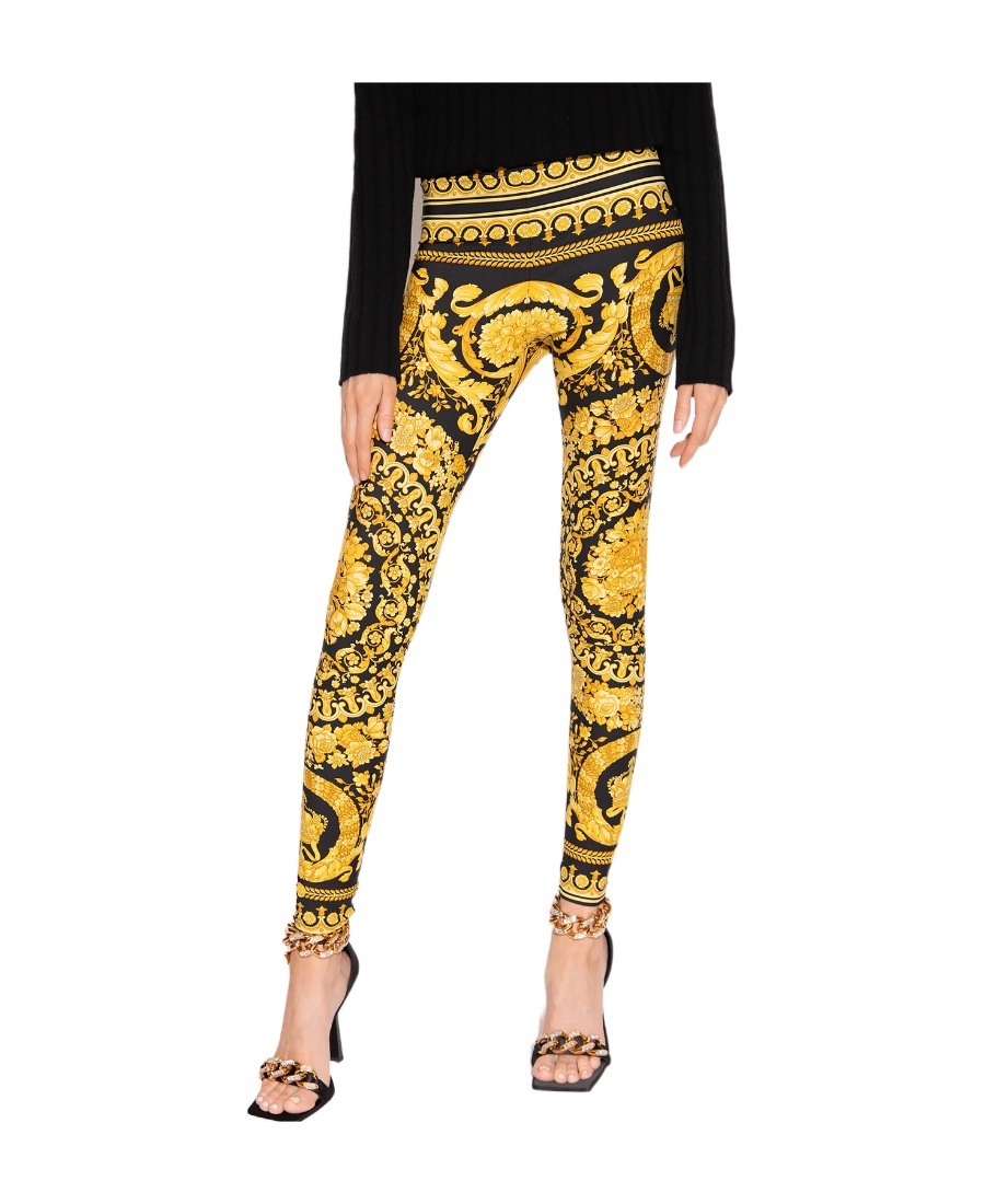 Versace Barocco-print Leggings In Yellow