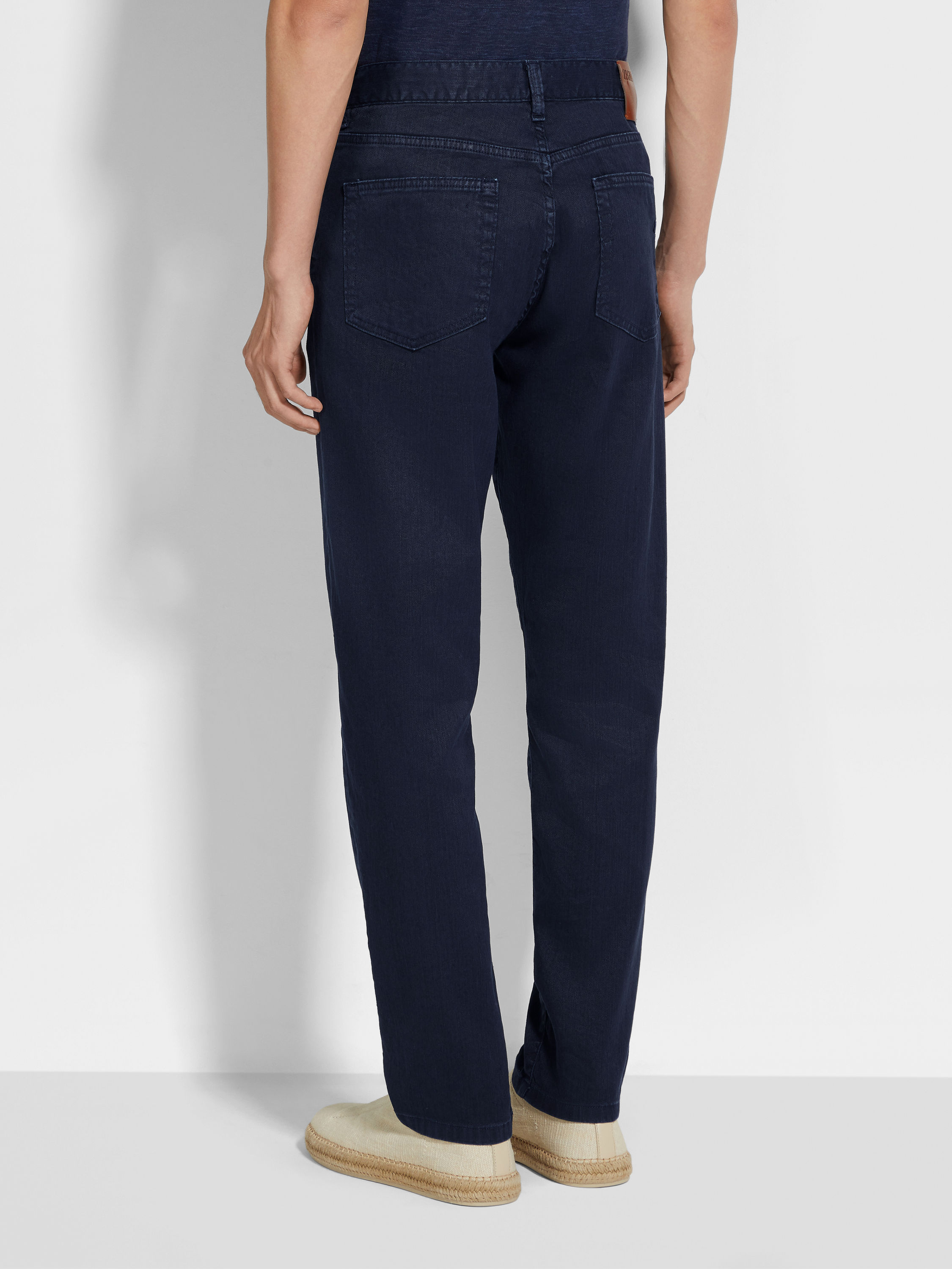 Shop Zegna Logo-patch Trousers In Navy Blue