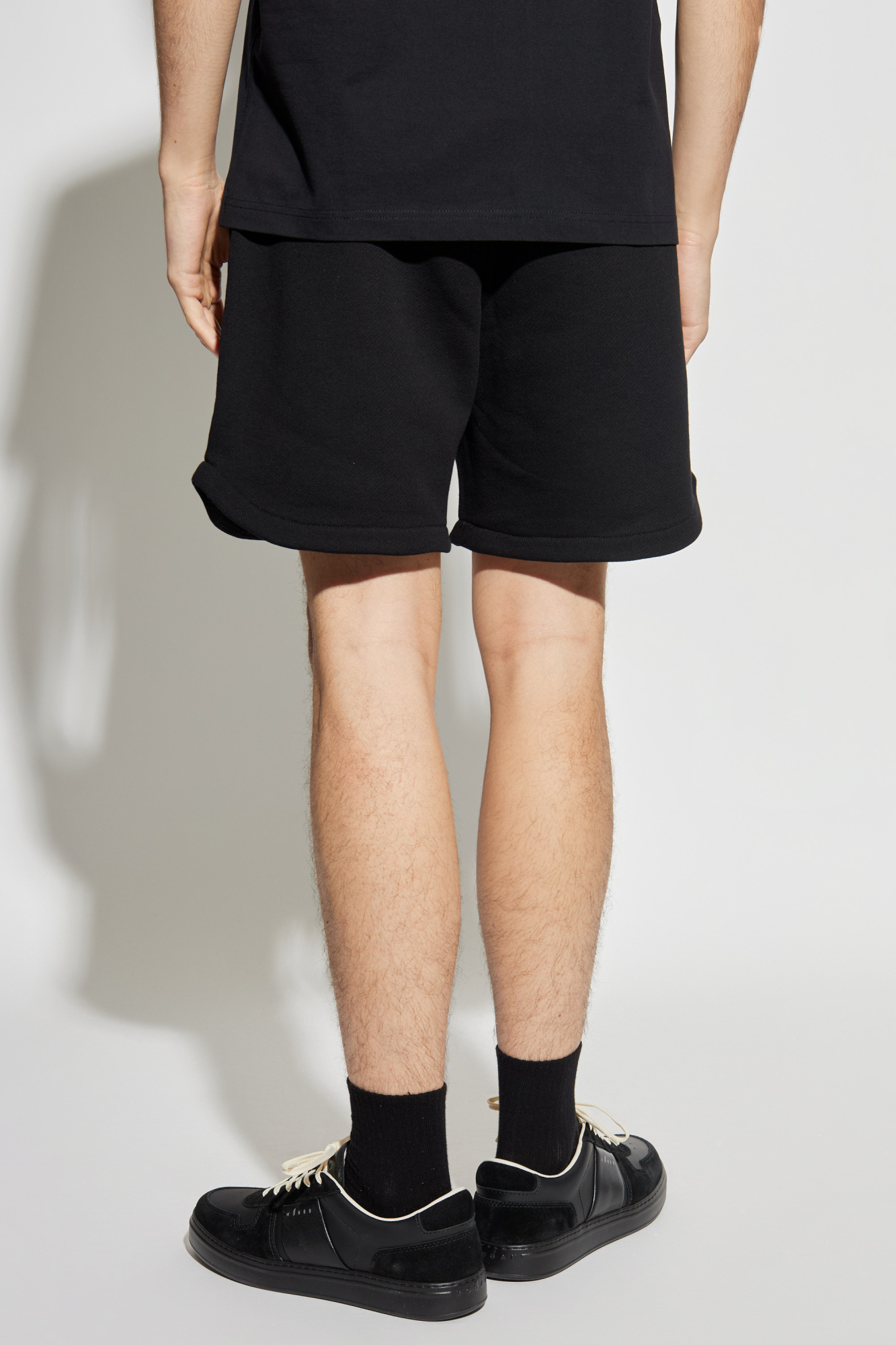 Emporio Armani Embroidered Cotton Shorts In Black