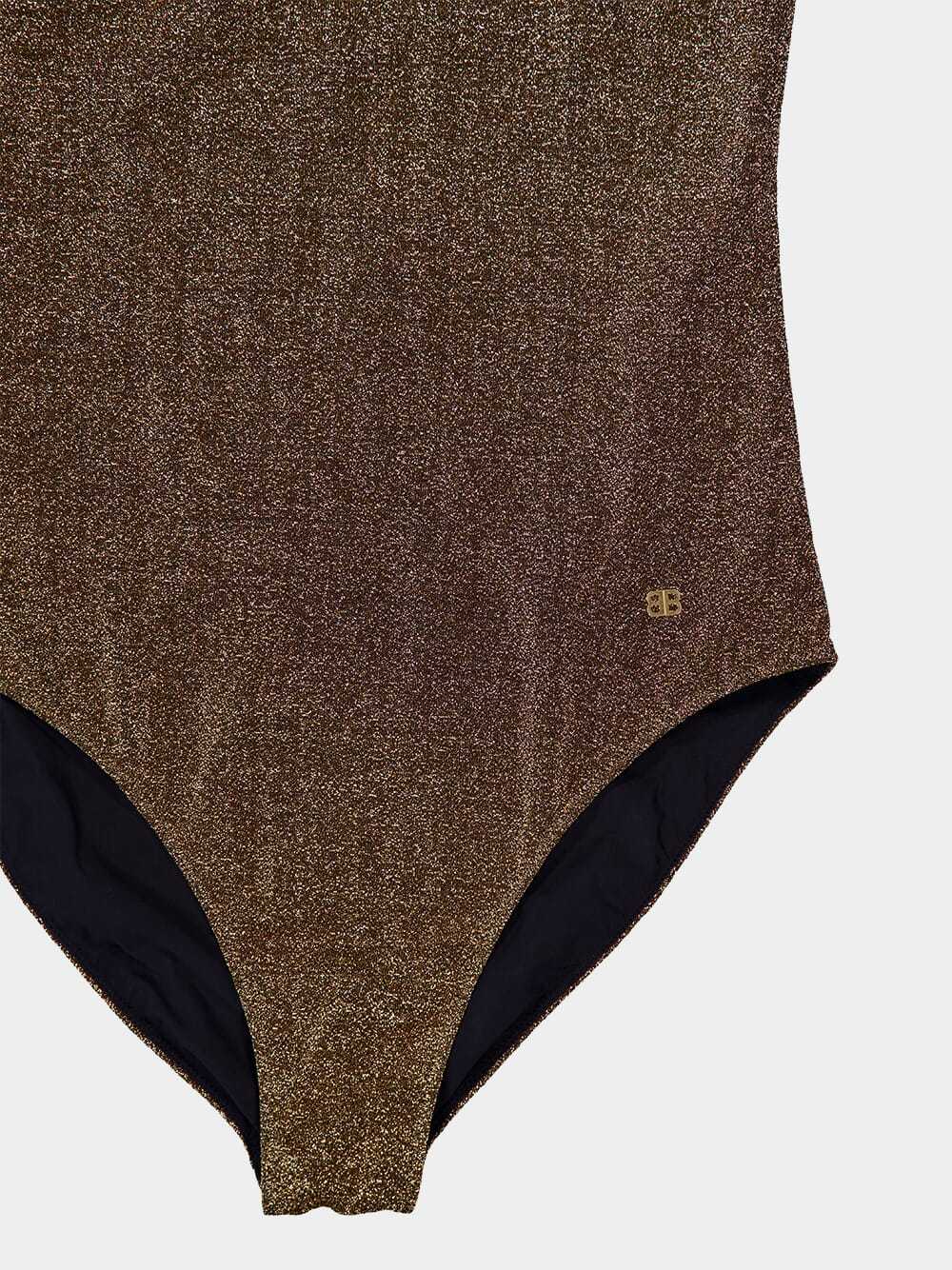 Balenciaga Swimsuit One Shoulder Lurex One Piece Swimsuit In Brown