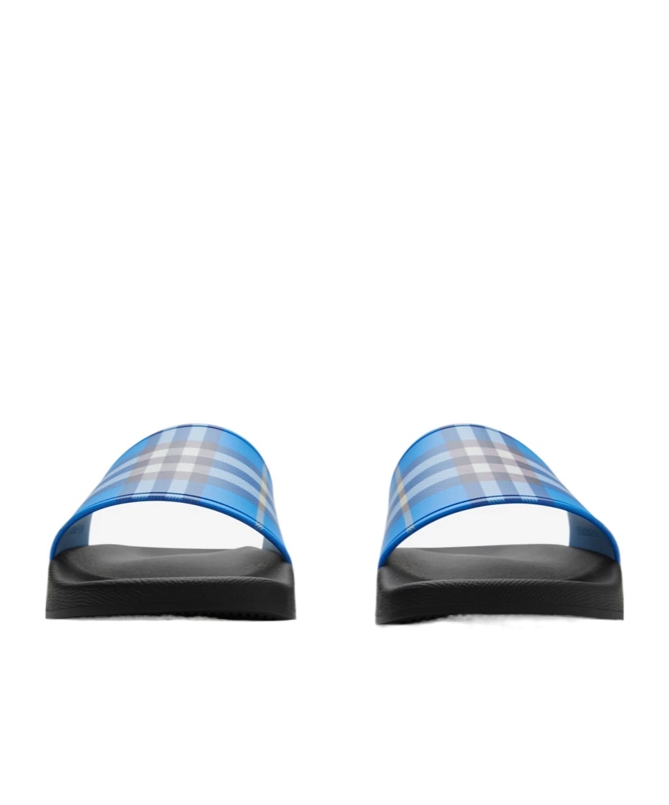 Burberry Checked Canvas Slides In Blue