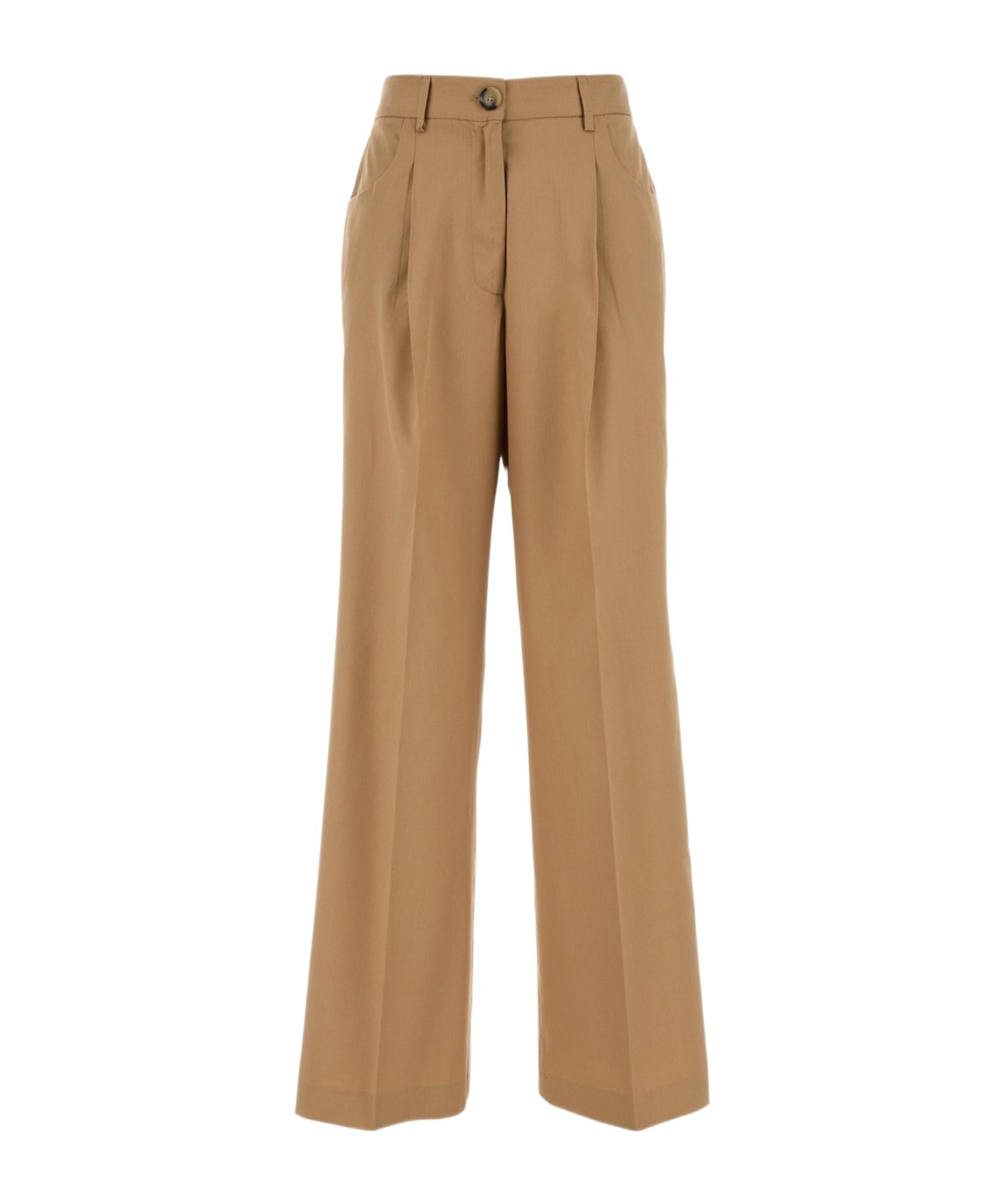 Pt Torino Pantalone Palazzo In Misto Lyocell Cammello Donna In Brown