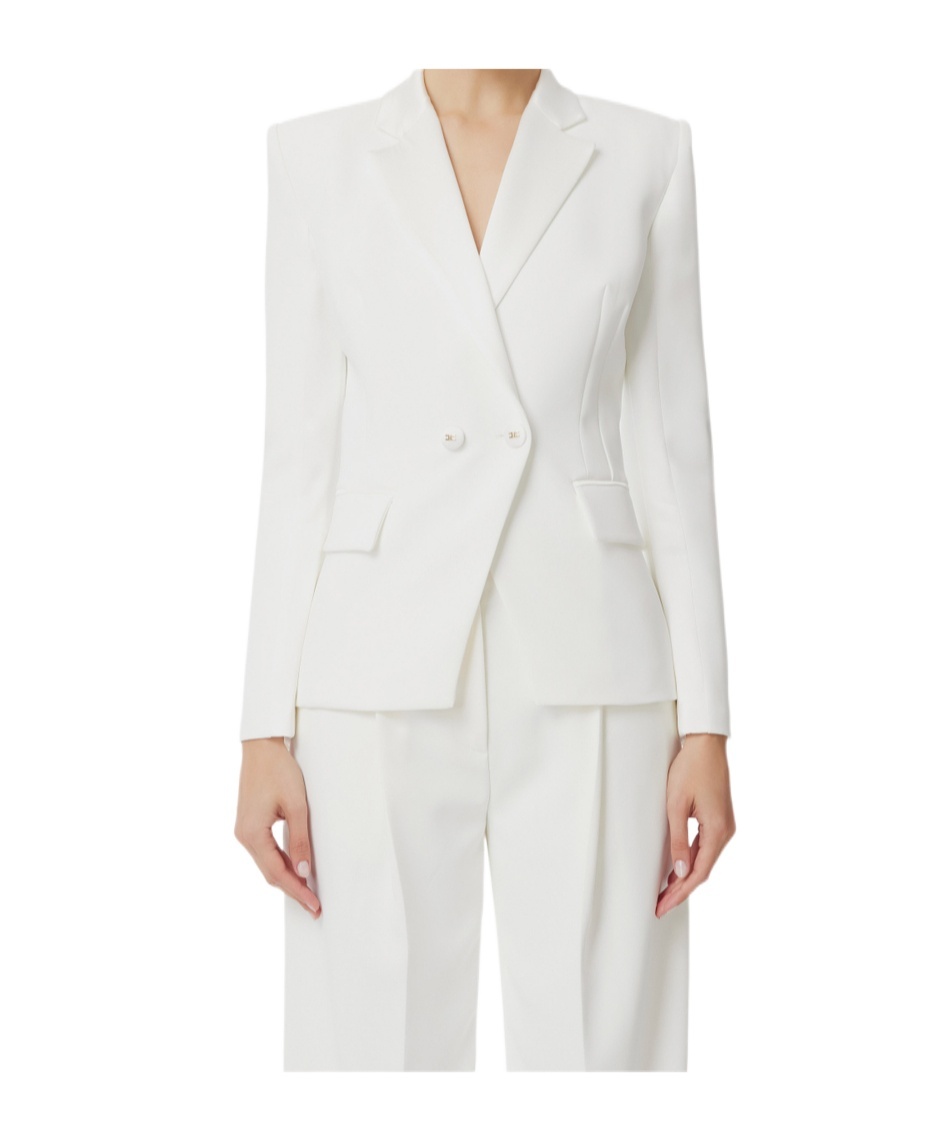Elisabetta Franchi Satin-lapel Crepe Blazer In White