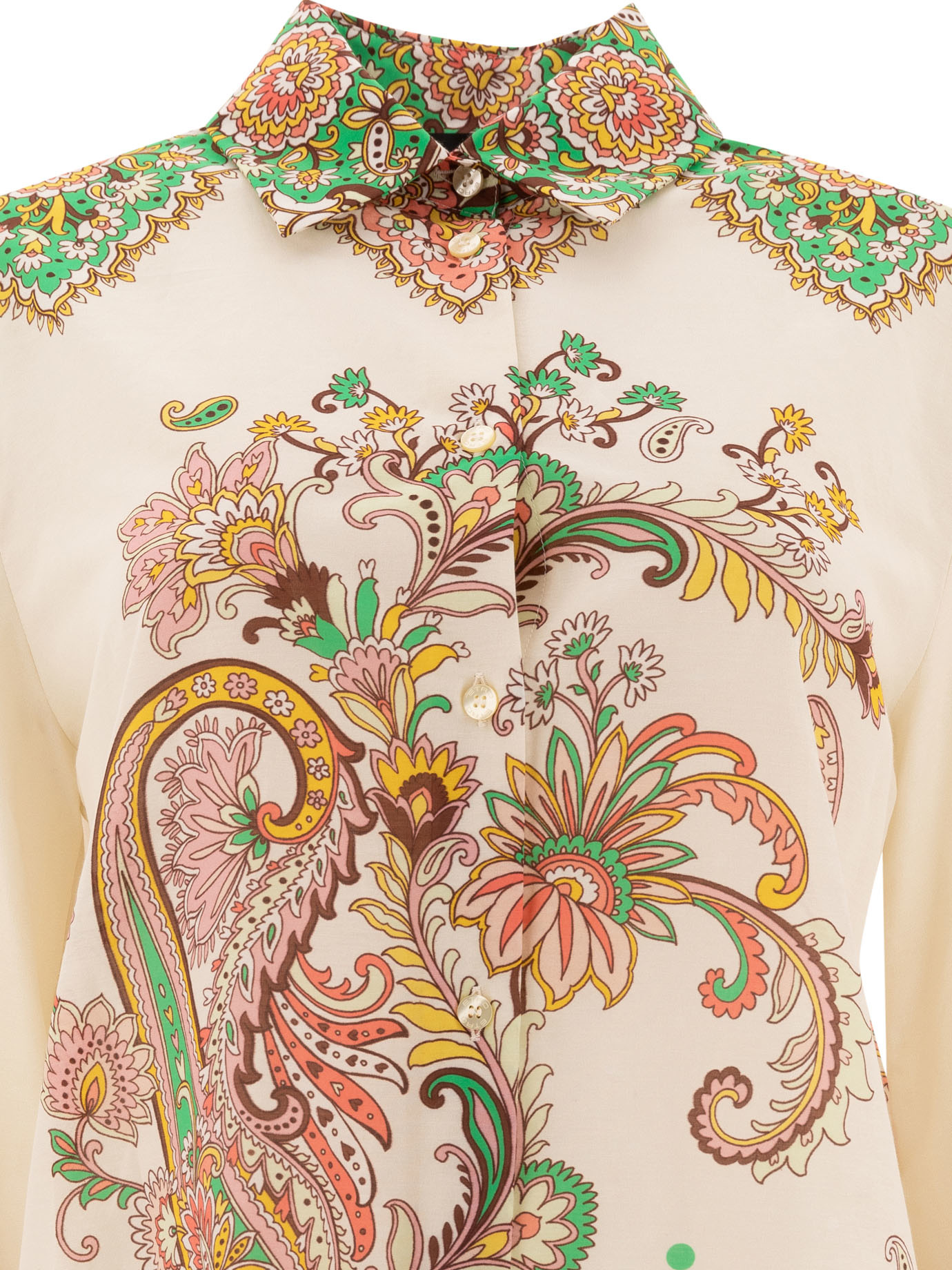 Etro Multicolor Shirt With Classic Collar And All-over Paisley Print In Cotton And Silk Woman In Nude