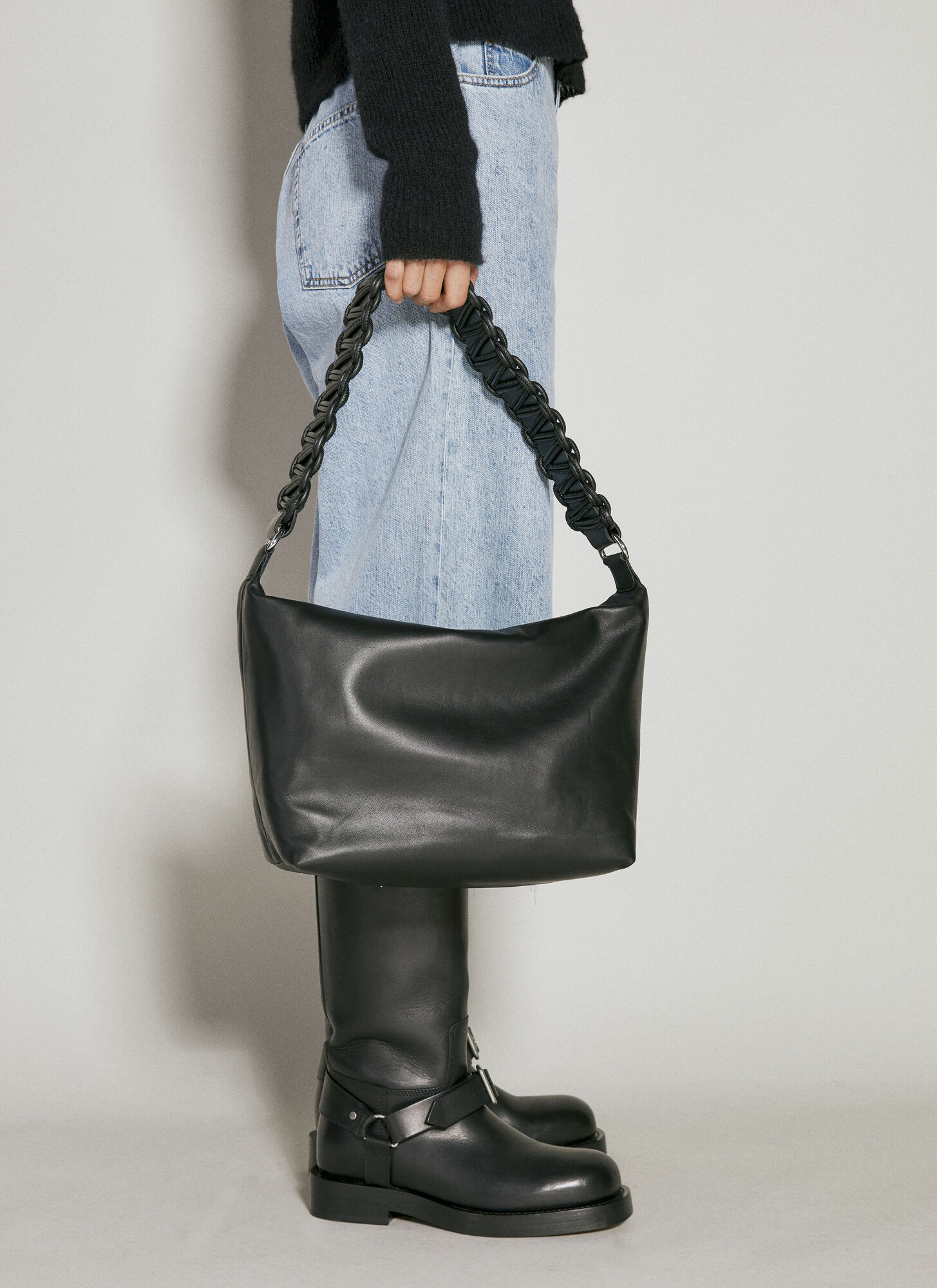 Kara Oversized Lattice Shoulder Bag In Black