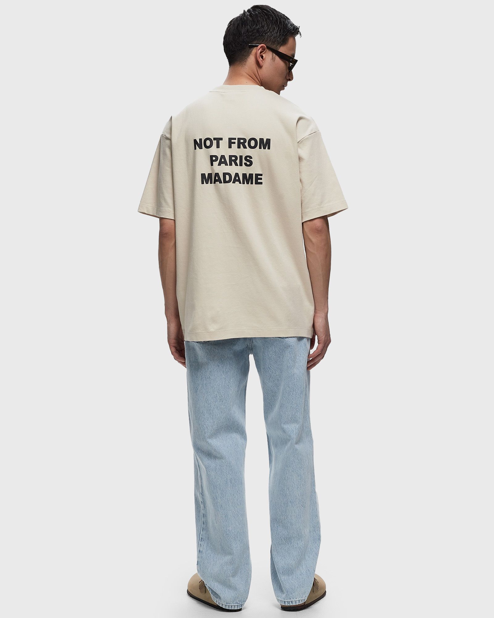 Drôle De Monsieur White Crewneck T-shirt With Slogan Print On The Front And Back In Nude