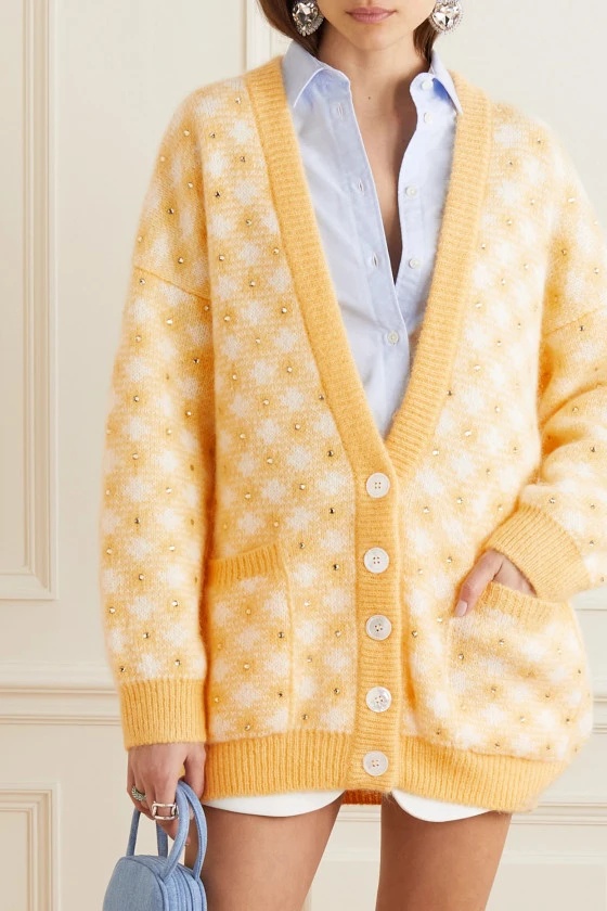 Alessandra Rich Stud-detail Check-pattern Cardigan In Nude