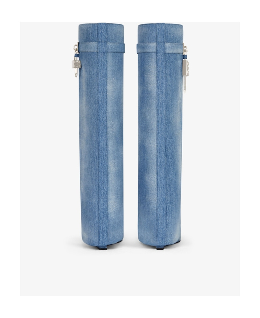 Shop Givenchy Shark Lock Boots In Washed Denim In Medium Blue