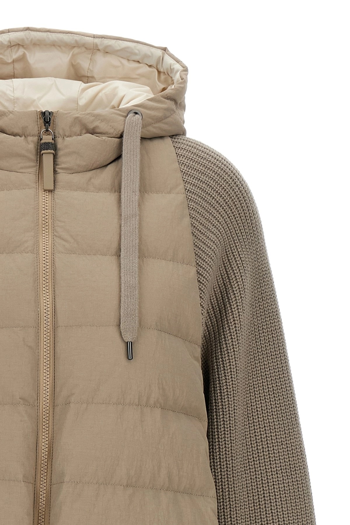 Brunello Cucinelli Two-material Puffer Jacket Casual Jackets And Parka Beige In Brown