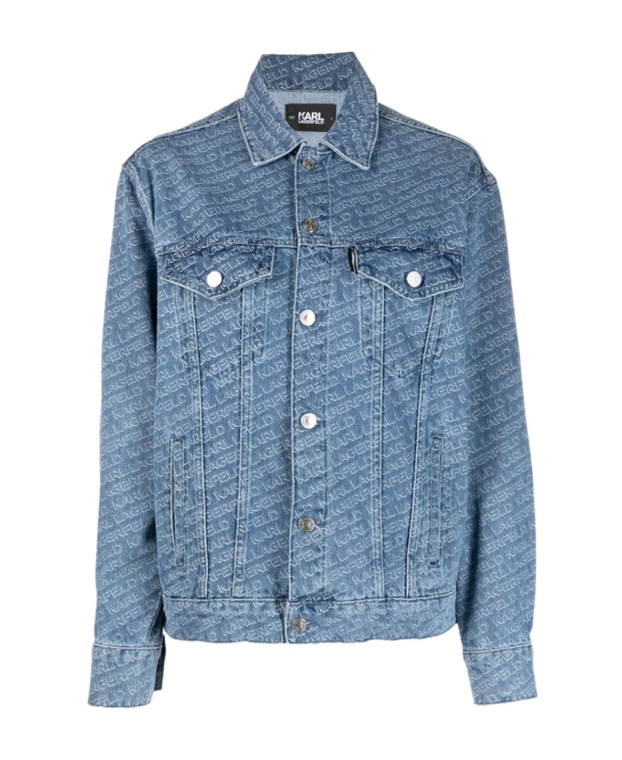 Karl Lagerfeld Long-sleeved Lapel Denim Coat In Blue