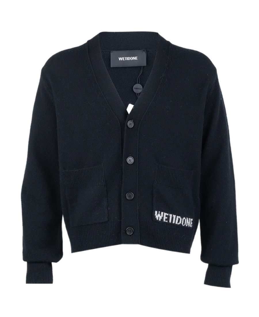 We11 Done Logo-print V-neck Jumper In Black