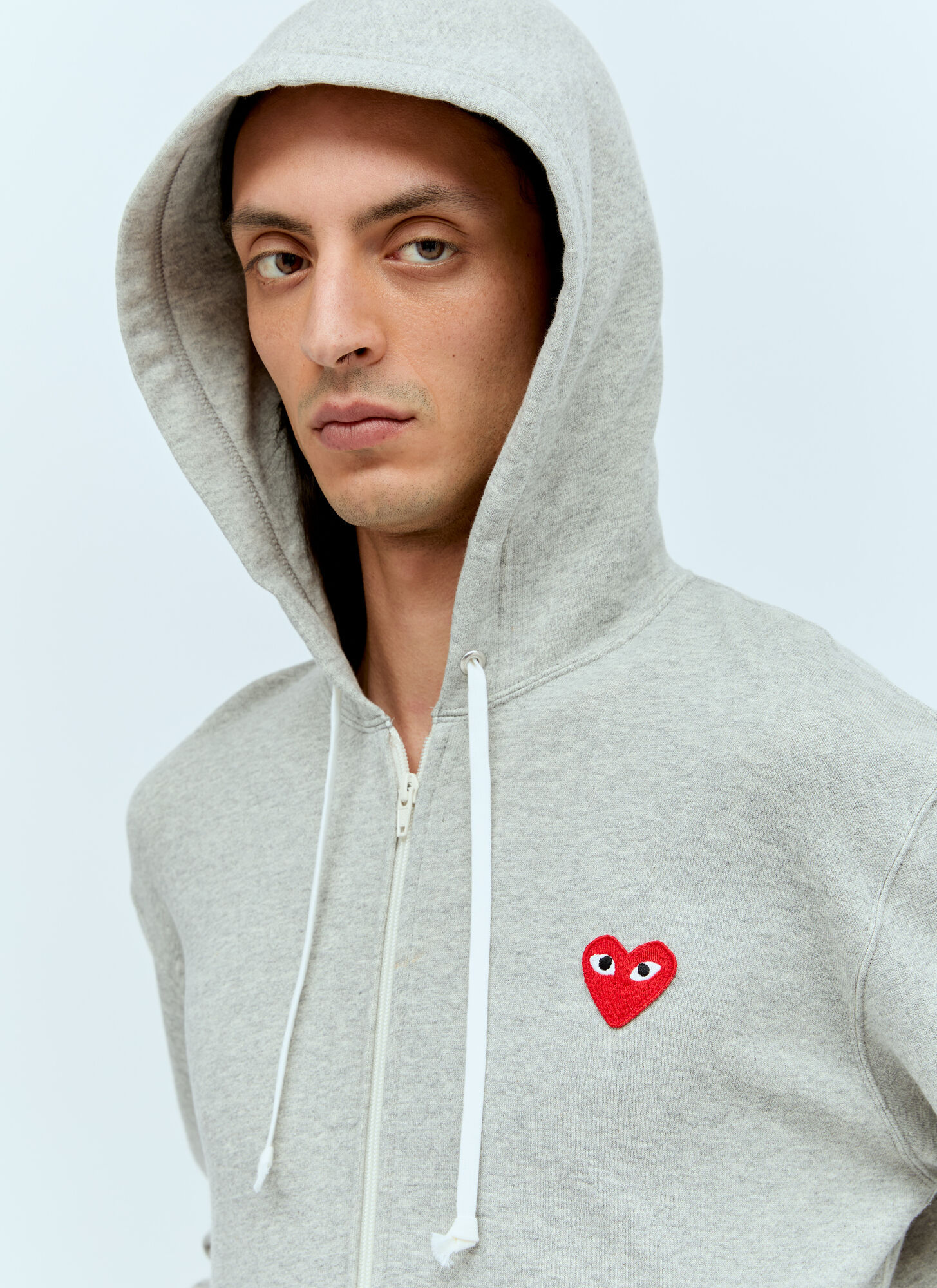 Comme Des Garçons Play Mélange-effect Cotton Hoodie In Gray