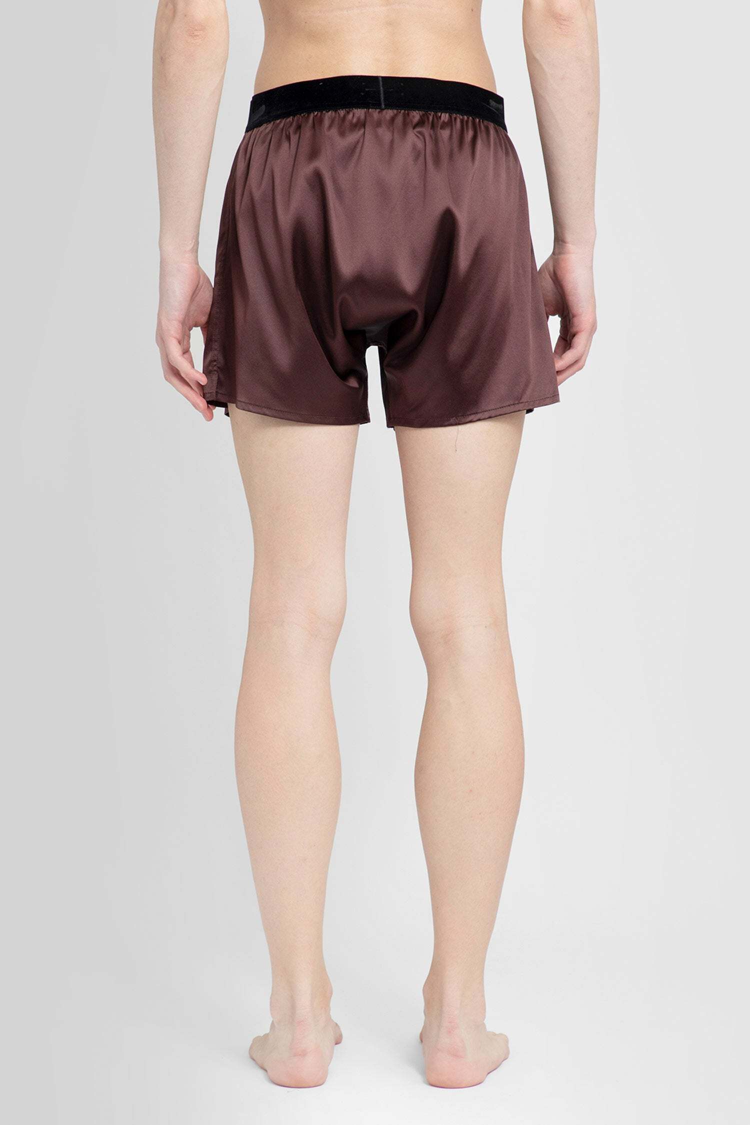 Tom Ford Mens Mahogany Branded Waistband Silk-blend Boxer In Brown