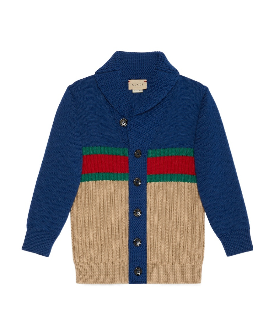 Gucci Button-up Ribbed Wool Cardigan In Blue