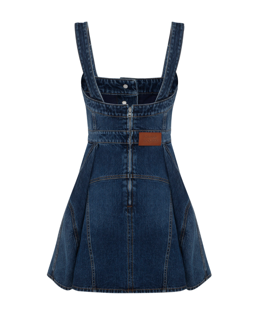 Alexander Mcqueen Denim Mini Dress In Blue