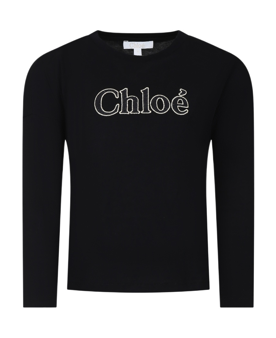 Chloé Logo-embroidered Cotton T-shirt In Black