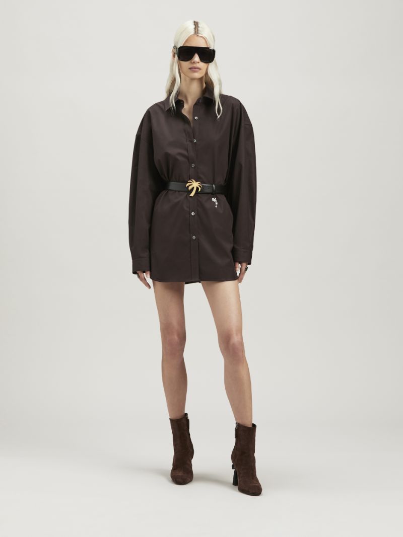 Palm Angels Palm-embroidery Cotton Shirt In Black