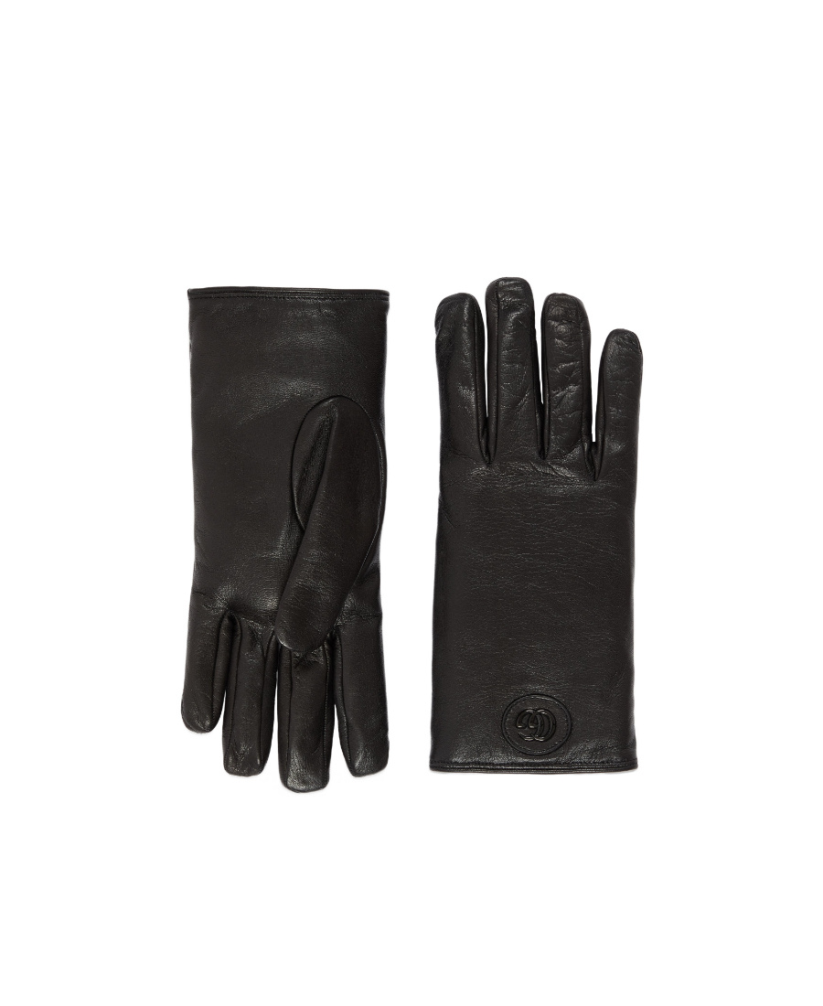 Gucci Logo-plaque Leather Gloves In Black