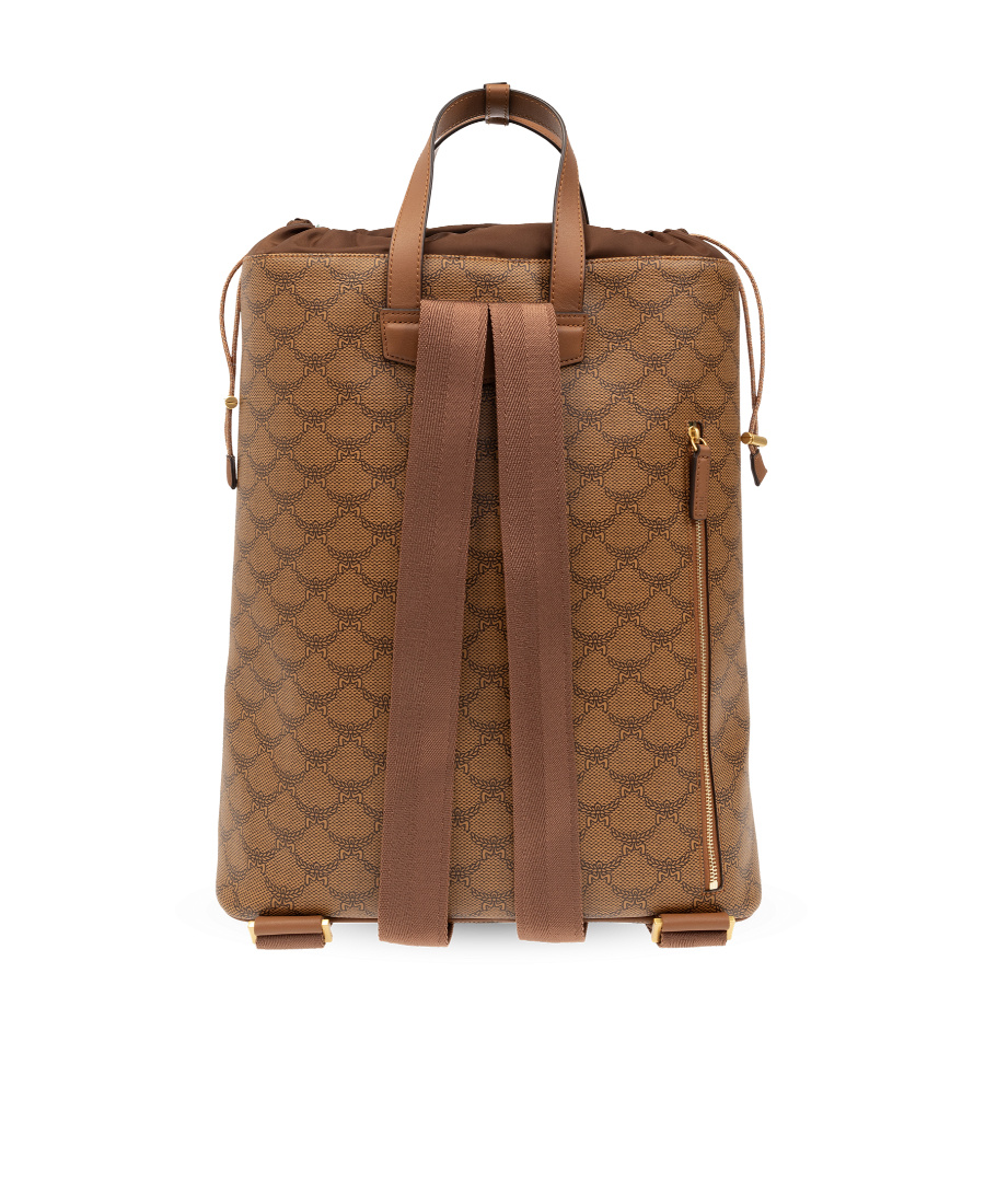 Mcm Himmel Lauretos Backpack With Drawstring Closure And Natural Nappa Leather Finishes In Brown