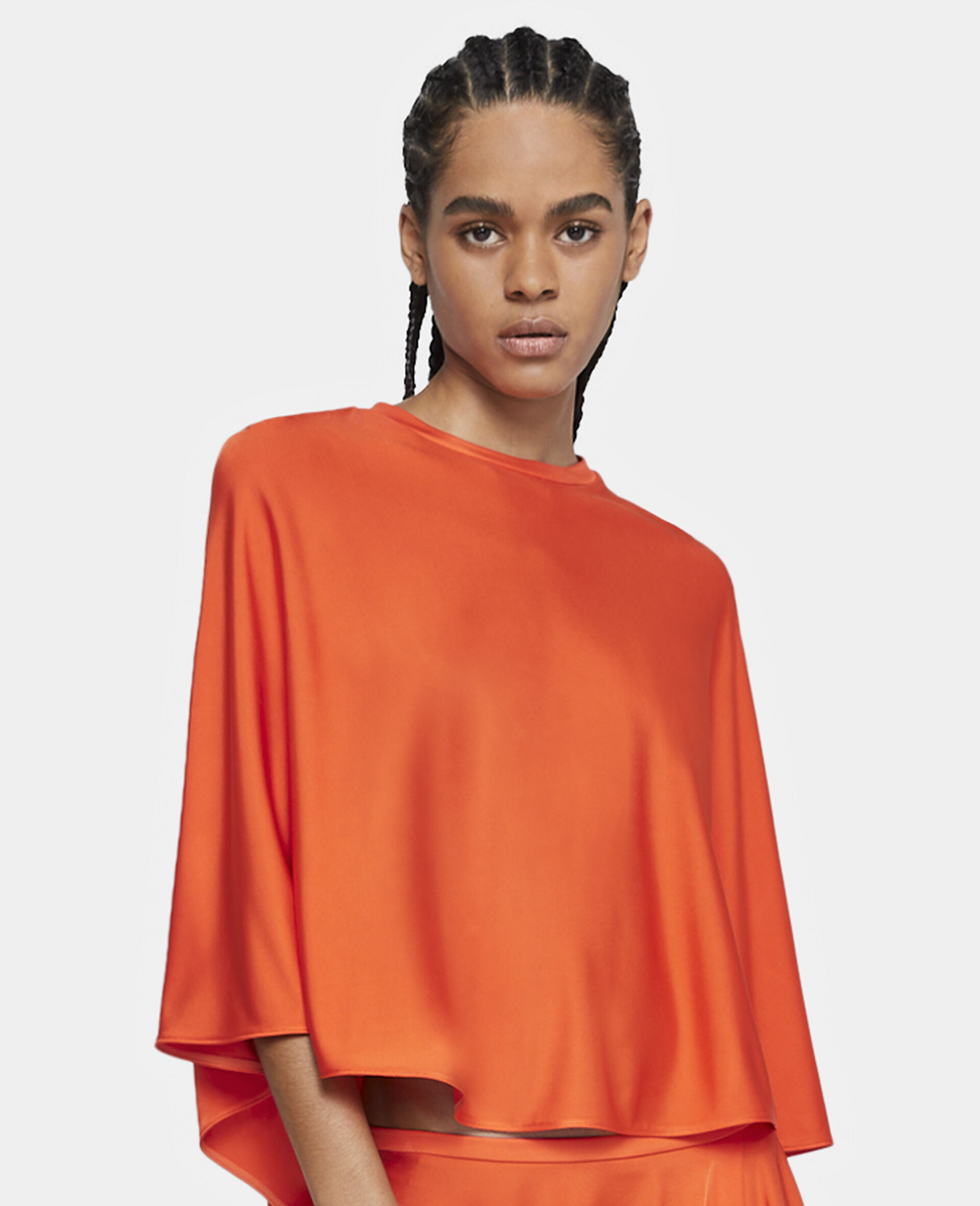 Stella Mccartney Asymmetric Neon Satin-jersey Blouse In Red