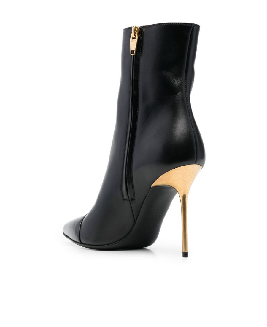 Balmain Women's Pointed Toe Logo Accent High Heel Ankle Booties In Black