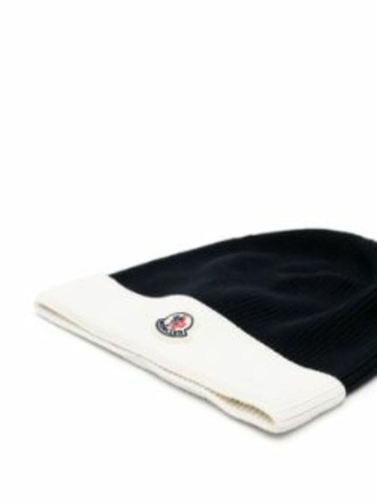 Moncler Two-tone Cotton Beanie In Black