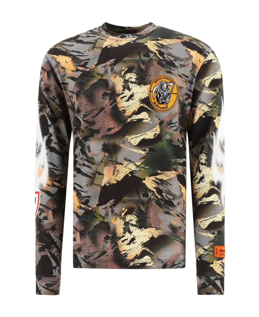 Heron Preston "flaming Camo" Crew Neck T-shirt In Green