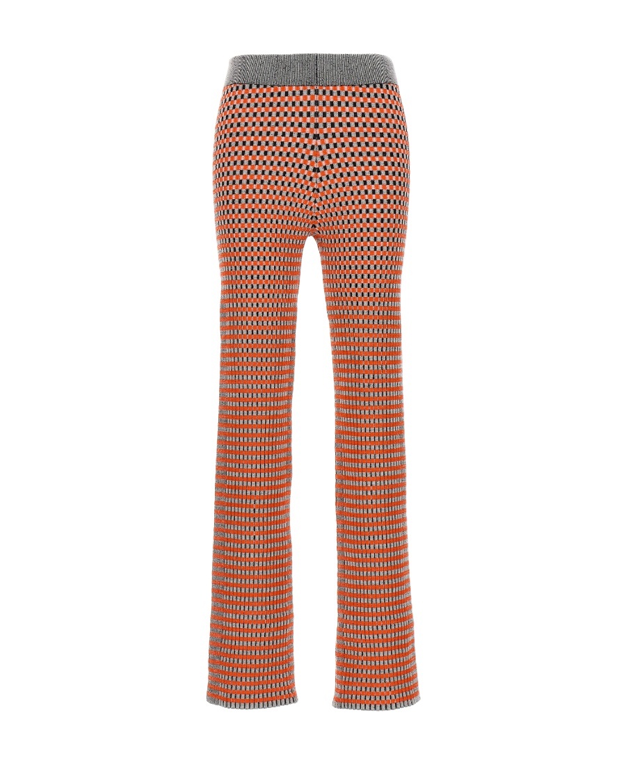 Shop Rabanne Check-pattern Ribbed-knit Trousers In Brown