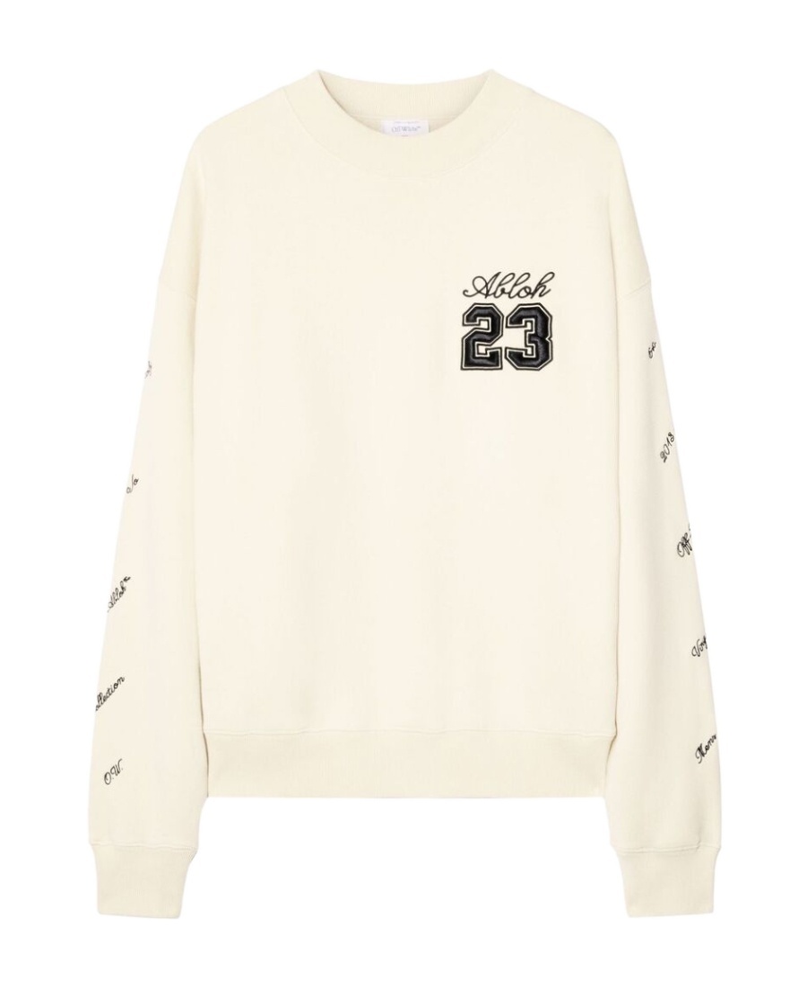 Off-white Skate-fit Brushed Cotton 23 Crewneck Sweatshirt In Beige