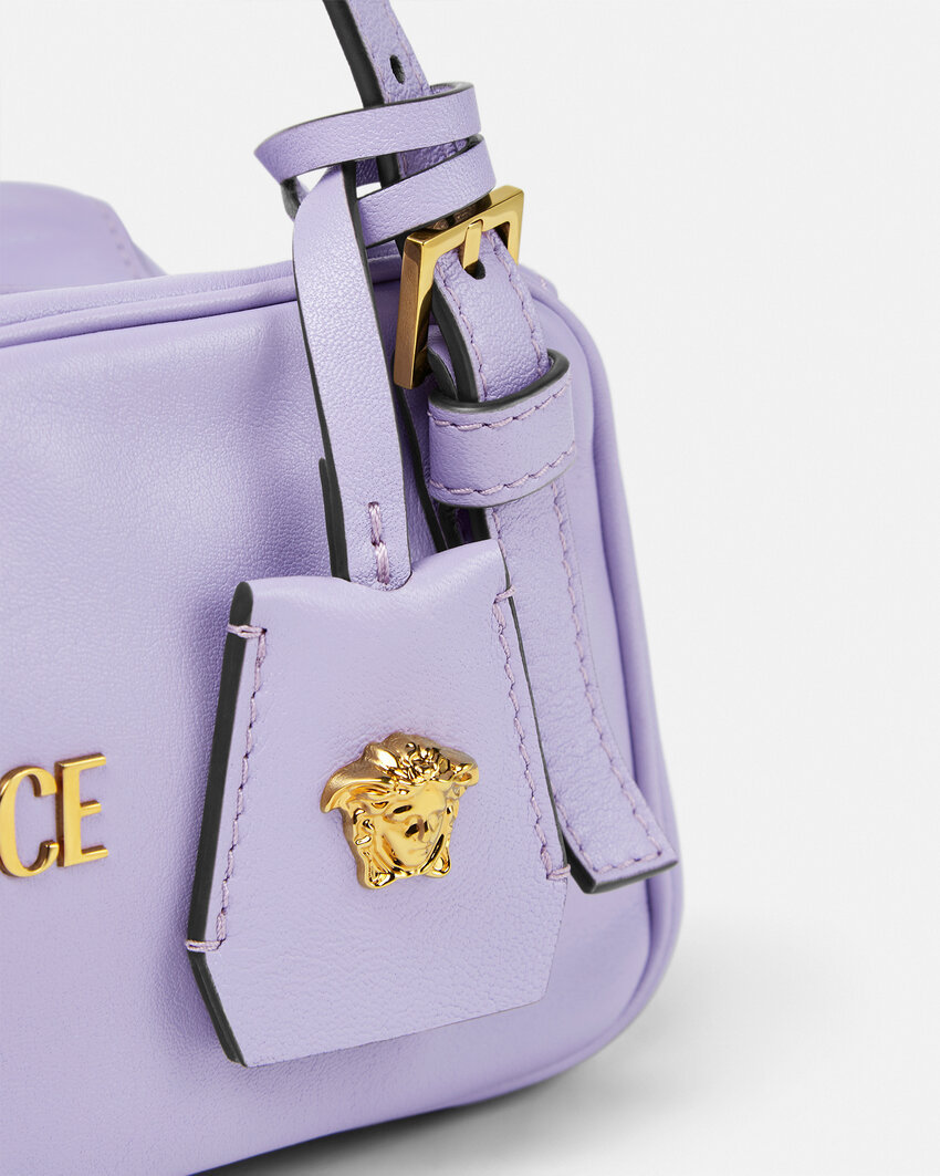 Versace Tag Bowling Shoulder Bag In Purple