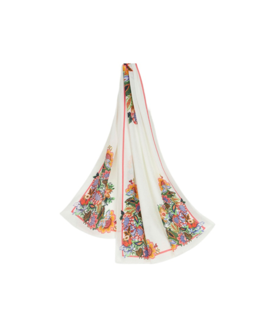 Etro Bouquet-print Fringed Scarf In White