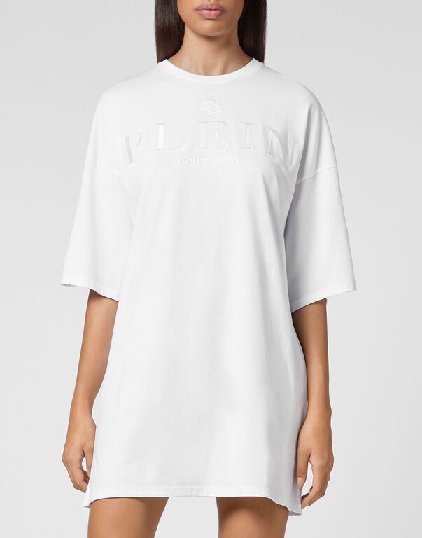 Philipp Plein Crystal Skull T-shirt Dress In White