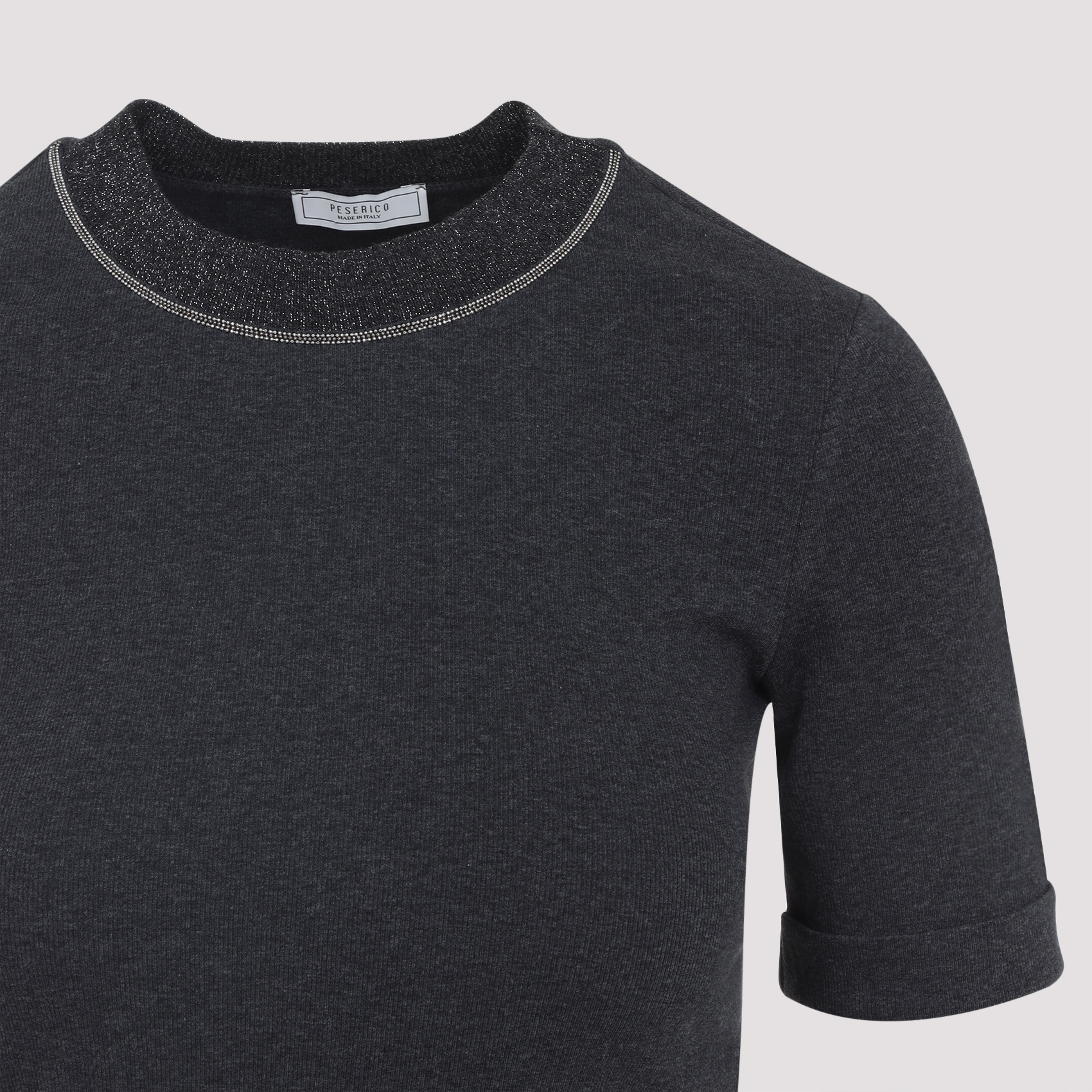 Peserico Ribbed Crew Neck T-shirt With Lurex Detail In Black