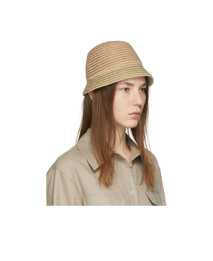 MAISON MICHEL LOGO STRIPED FISHERMAN'S HAT 