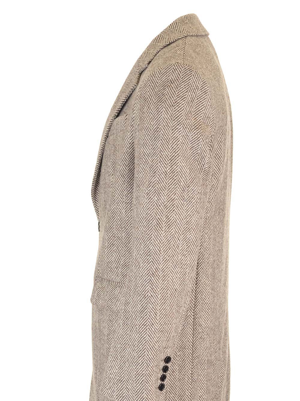 Shop Ami Alexandre Mattiussi Ami Paris Herringbone Button-up Coat In Nude
