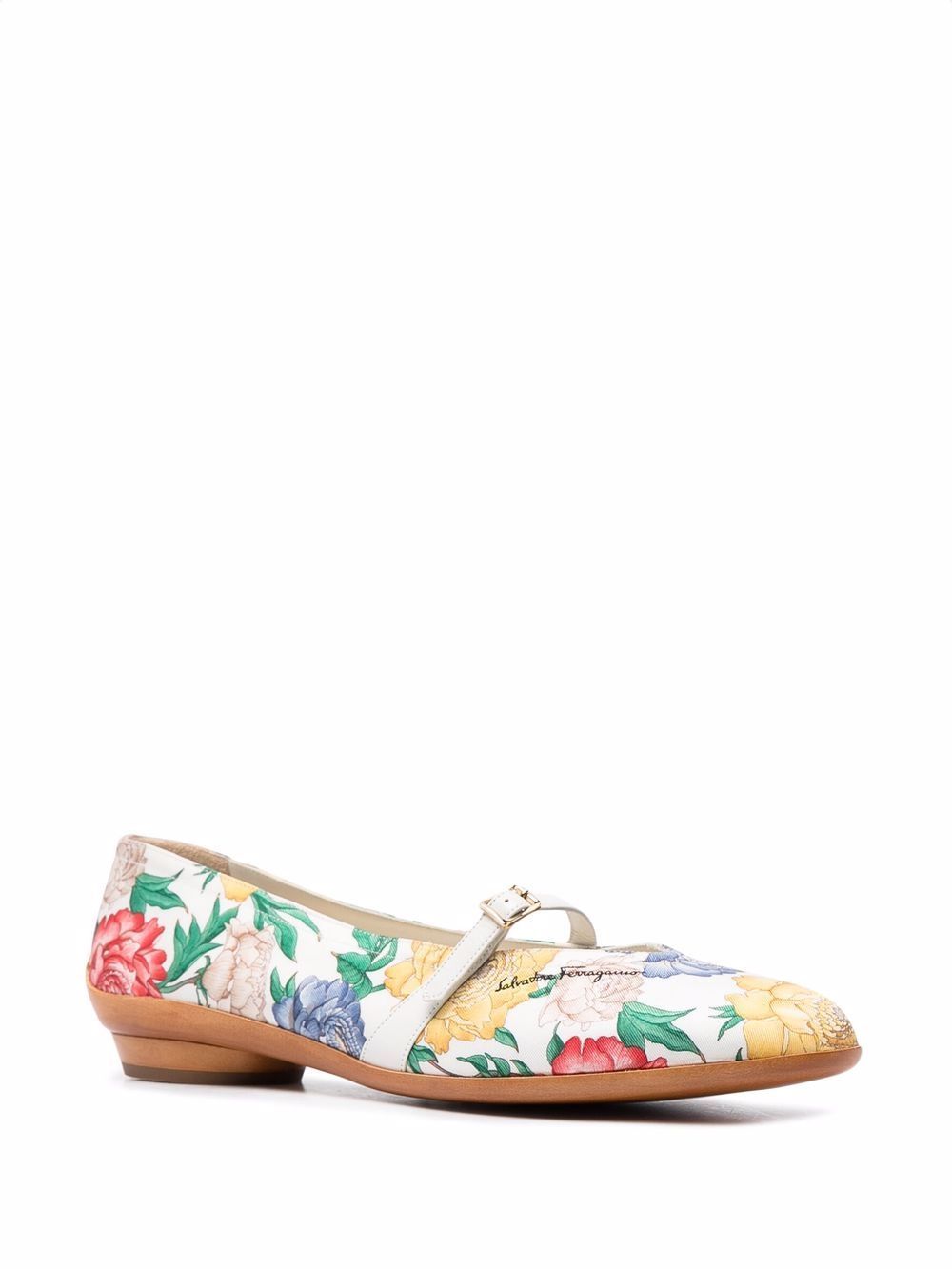 Ferragamo Printed Pattern Flat Shoes In White