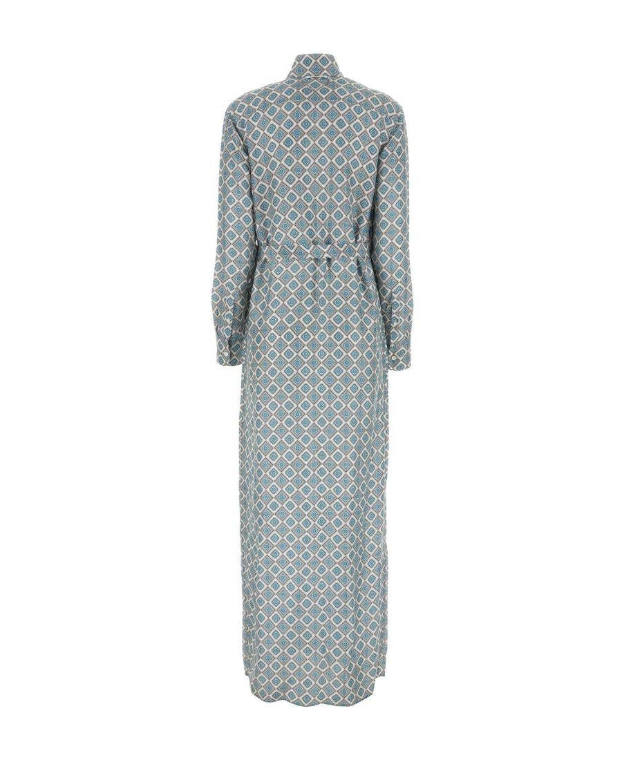 Prada Printed Silk Shirt Dress In Gray