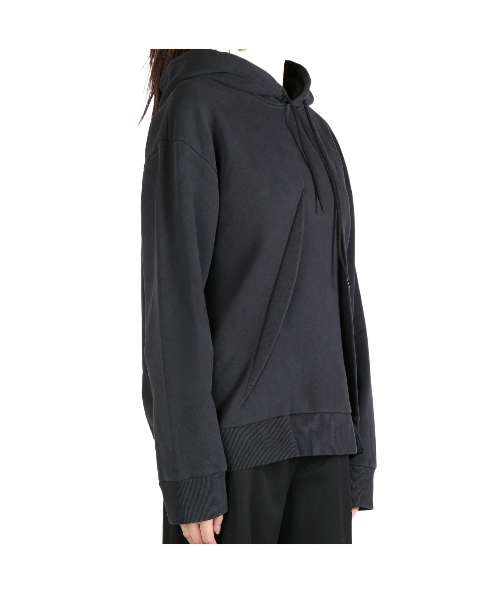 Mm6 Maison Margiela Felpa Con Cappuccio In Jersey Di Cotone Pieghettato In Black