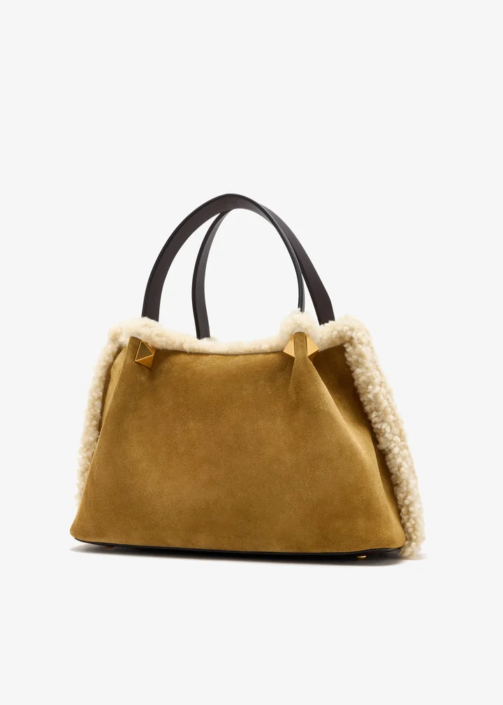 Valentino Small Vlogo Signature Suede Tote Bag In Brown