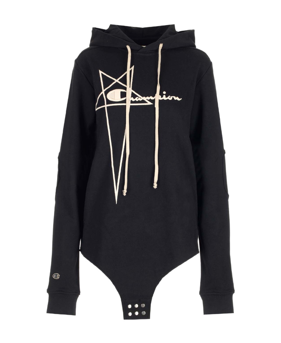 Rick Owens Logo-embroidered Organic-cotton Hoodie In Black