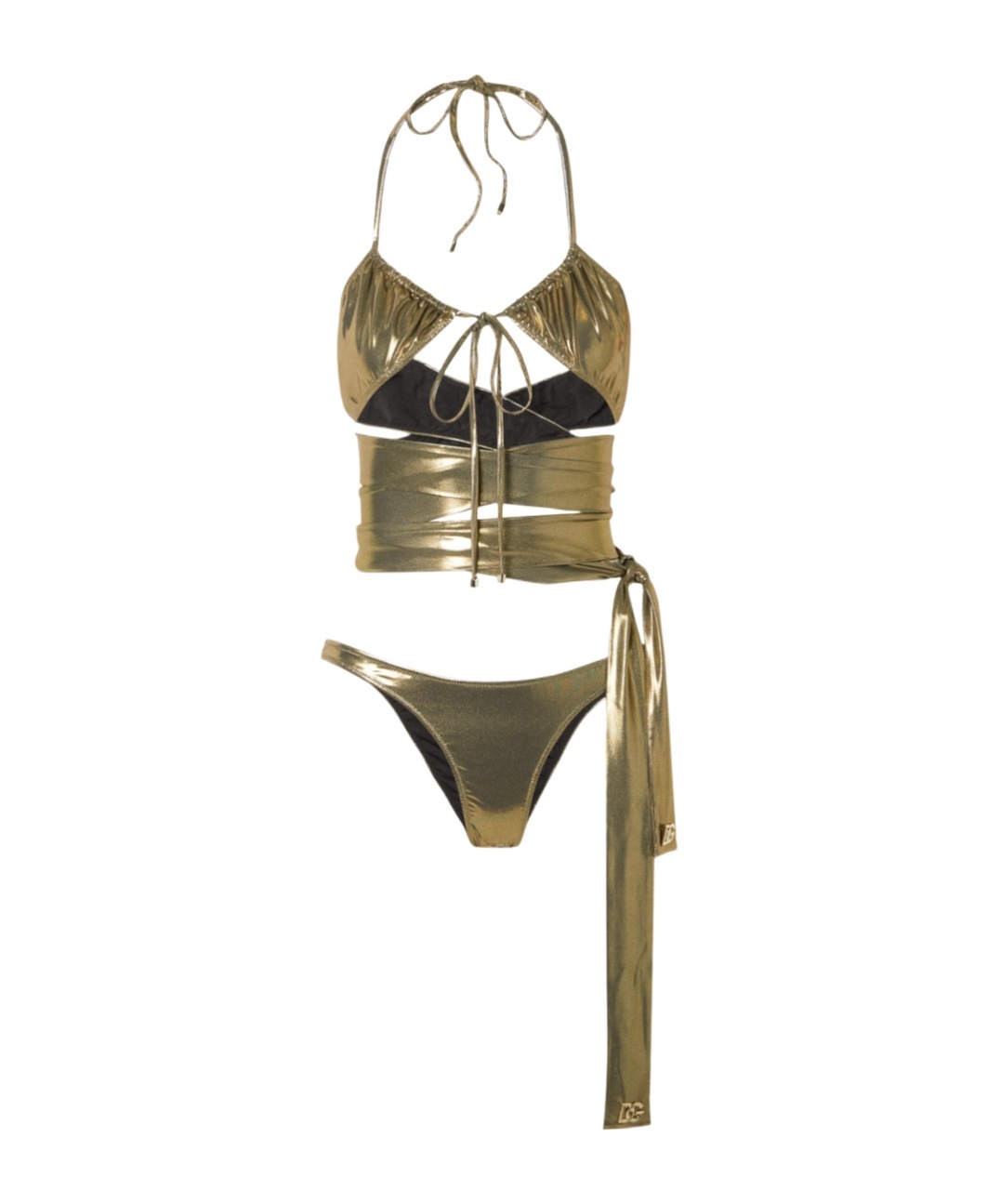 Dolce & Gabbana Metallic Cross-over Straps Swimsuit In Brown