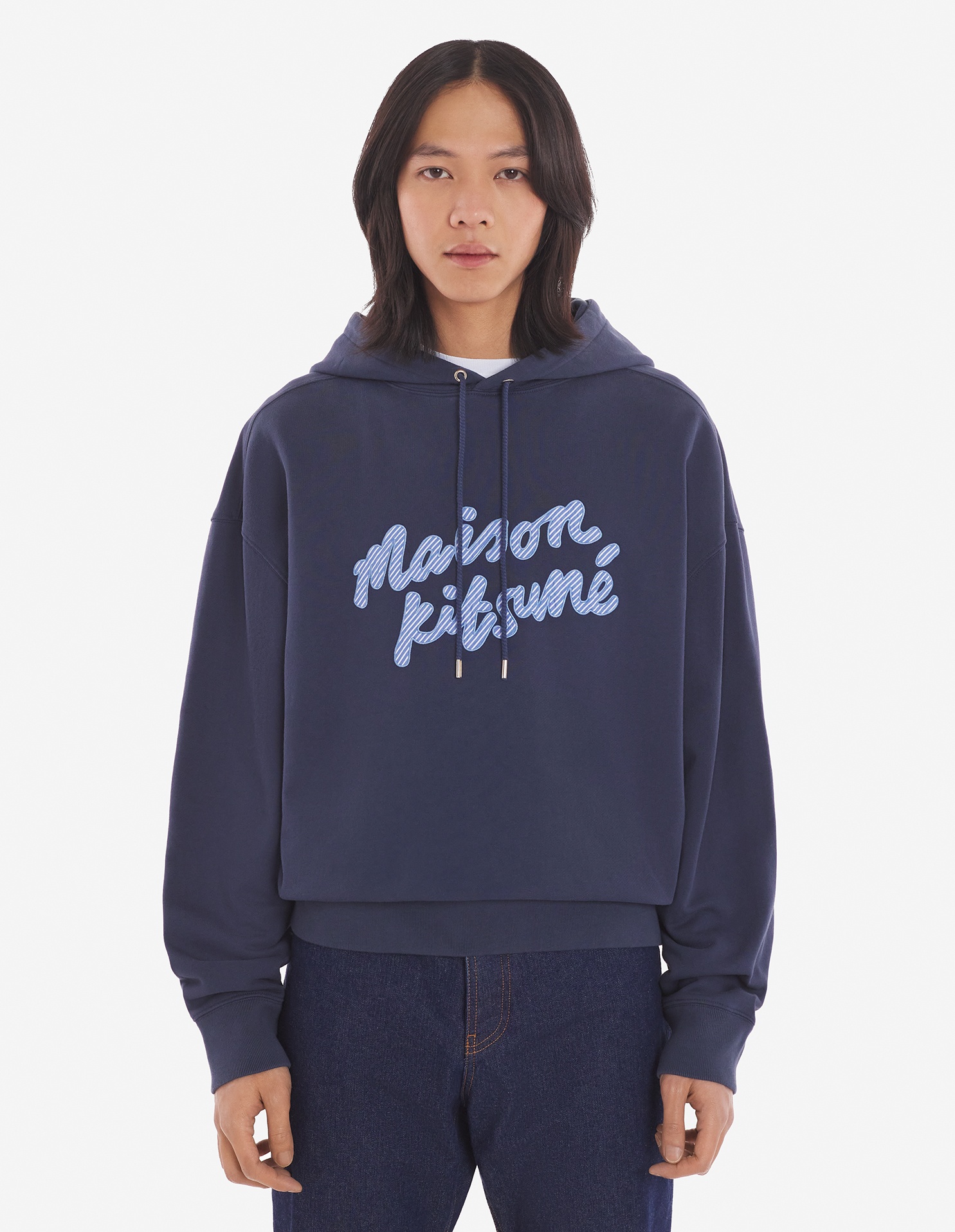 Maison Kitsuné Maison Kitsune Handwriting Oversize Hoodie In Blue