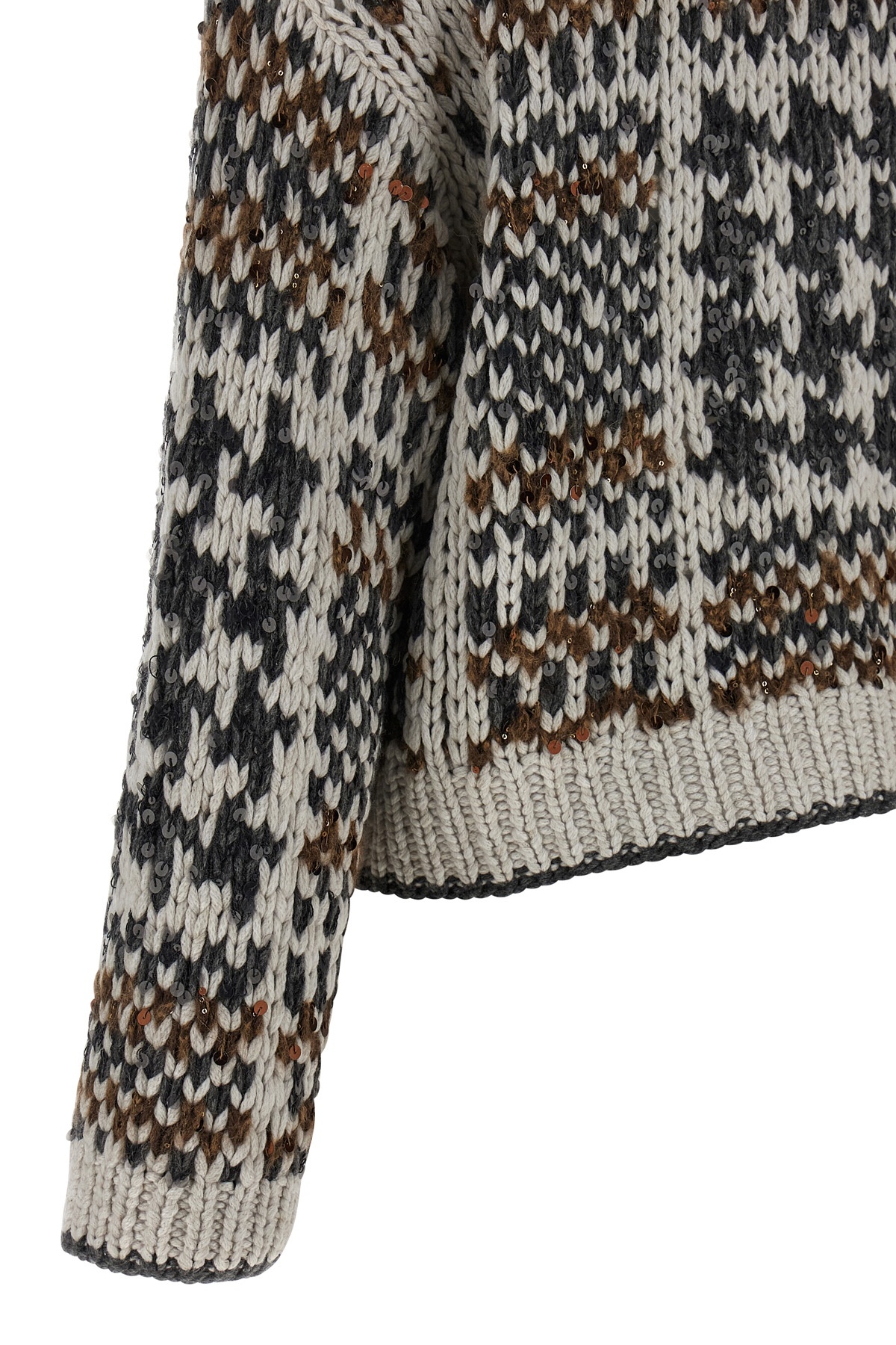 Brunello Cucinelli Chunky Knit Crew Neck Long Sleeve Sweater In Gray