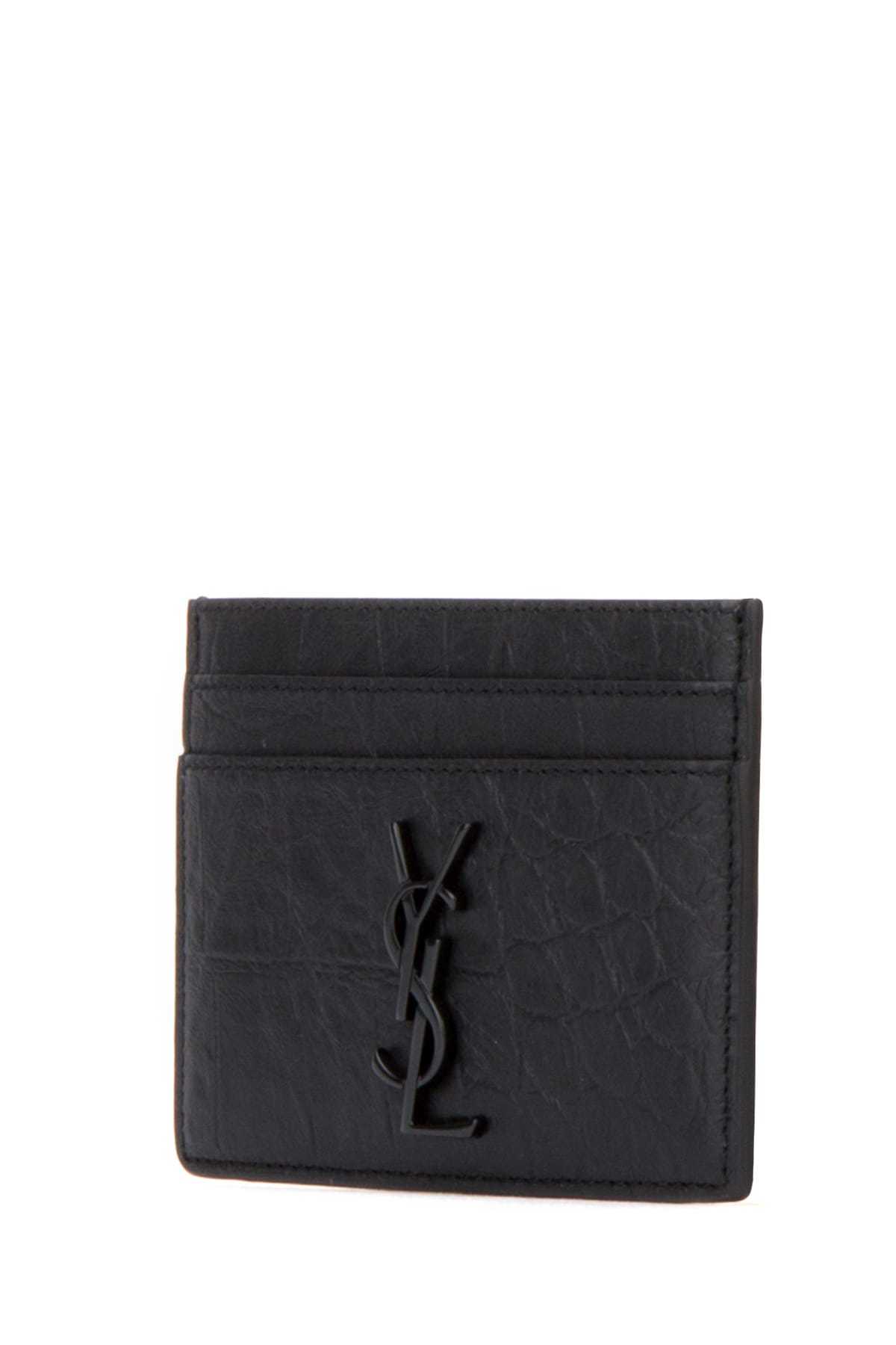 Saint Laurent Men's Monogram Credit Card Holder In Black