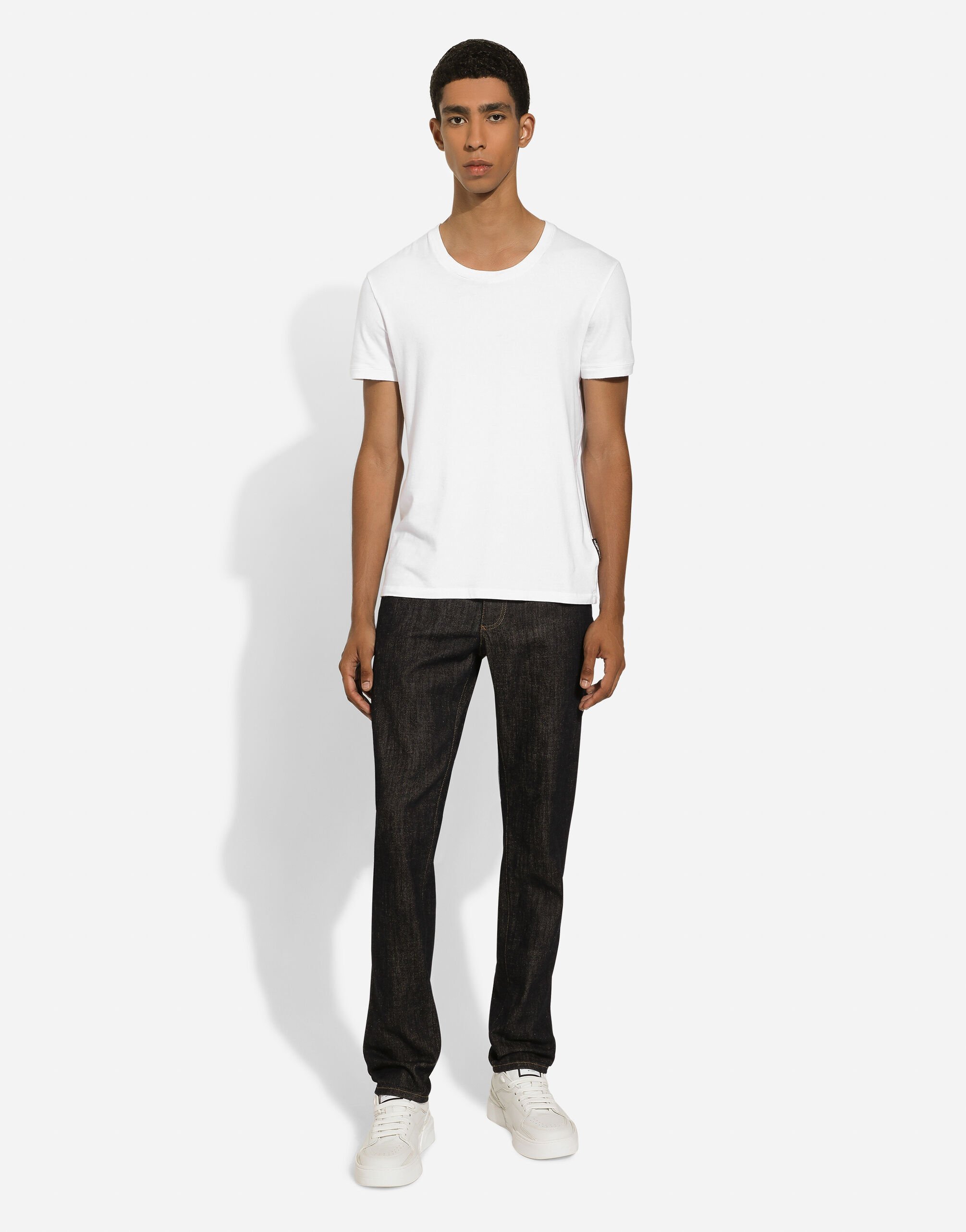 Dolce & Gabbana Logo-appliqué Decorative-stitching Straight-leg Jeans In Black
