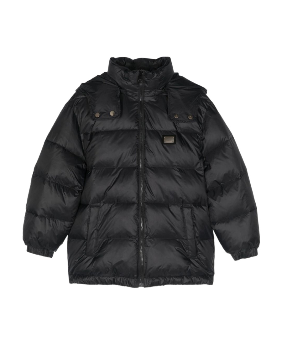 Dolce & Gabbana Logo-plaque Hooded Padded Coat In Black
