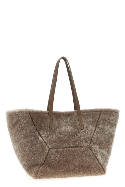 Brunello Cucinelli Shearling Tote Bag In Brown
