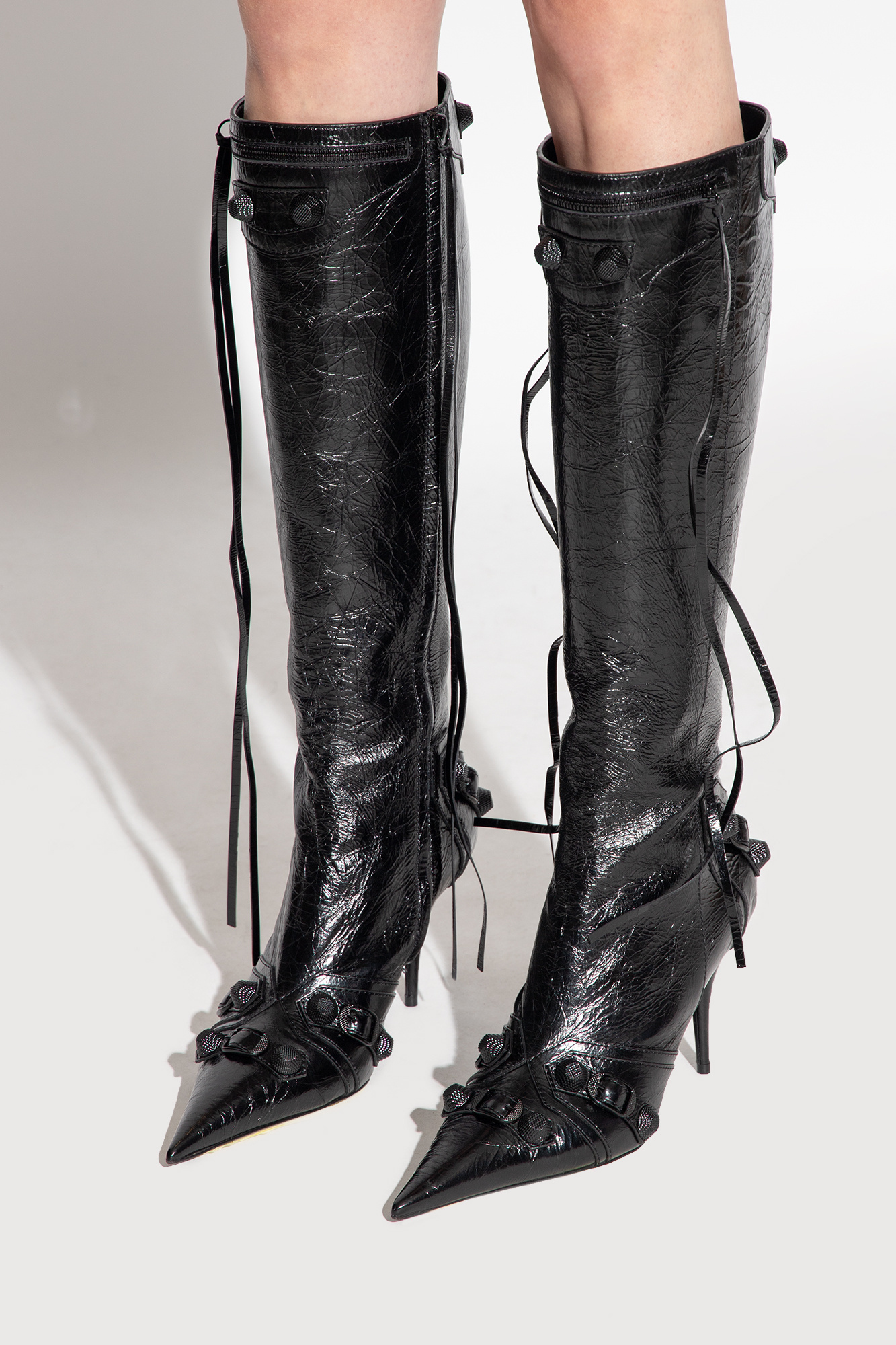 Balenciaga Cagole 90mm Leather Boots In Black