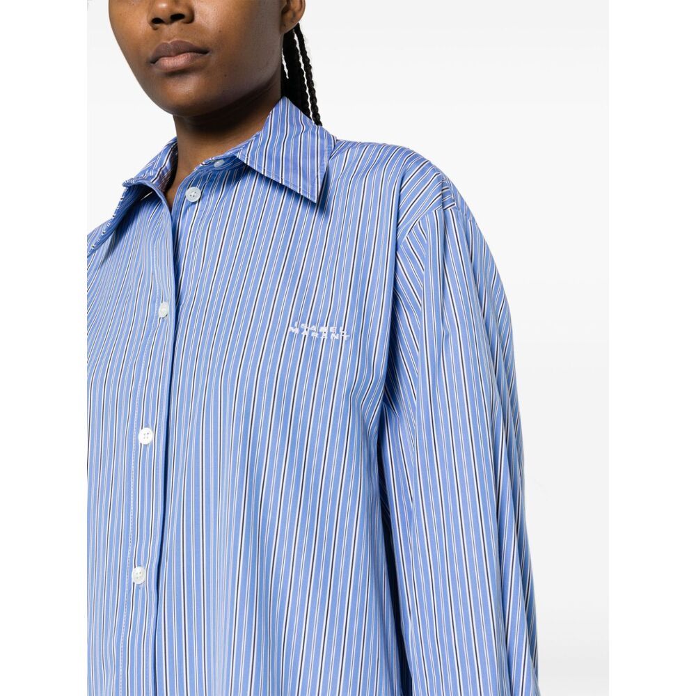 Isabel Marant Logo-embroidered Striped Shirt In Blue